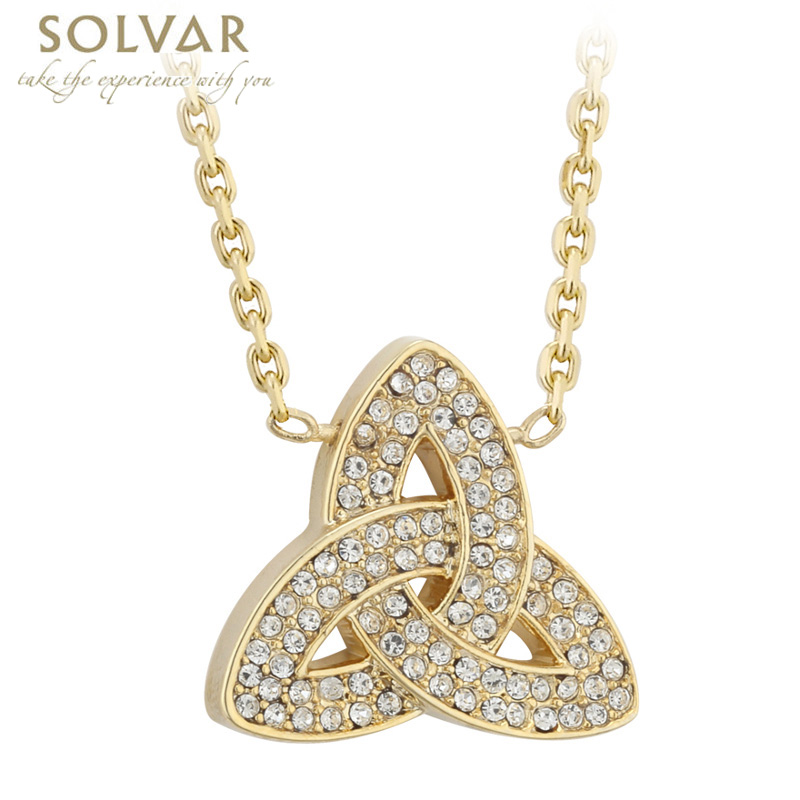 Product image for Irish Necklace - 18k Gold Plated Trinity Knot Pendant with Crystals