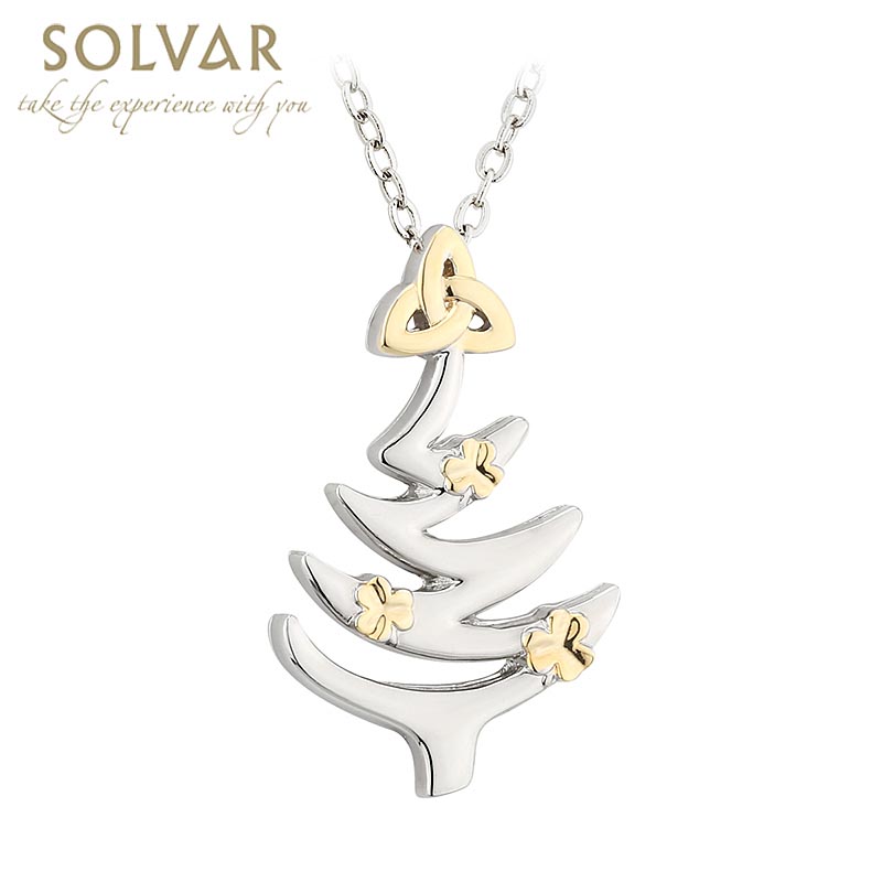 Product image for Irish Necklace - Christmas Tree Trinity Knot Shamrocks Pendant