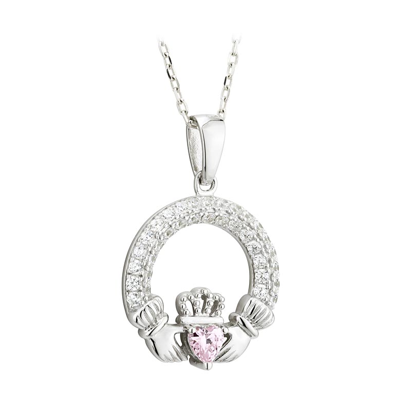 Product image for Irish Necklace - Claddagh Birthstone Crystal Pendant