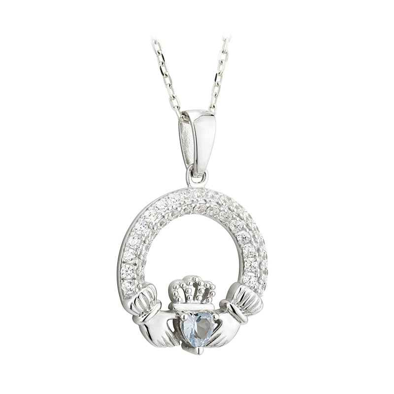 Product image for Irish Necklace - Claddagh Birthstone Crystal Pendant
