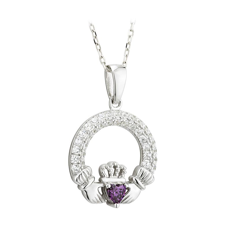 Product image for Irish Necklace - Claddagh Birthstone Crystal Pendant