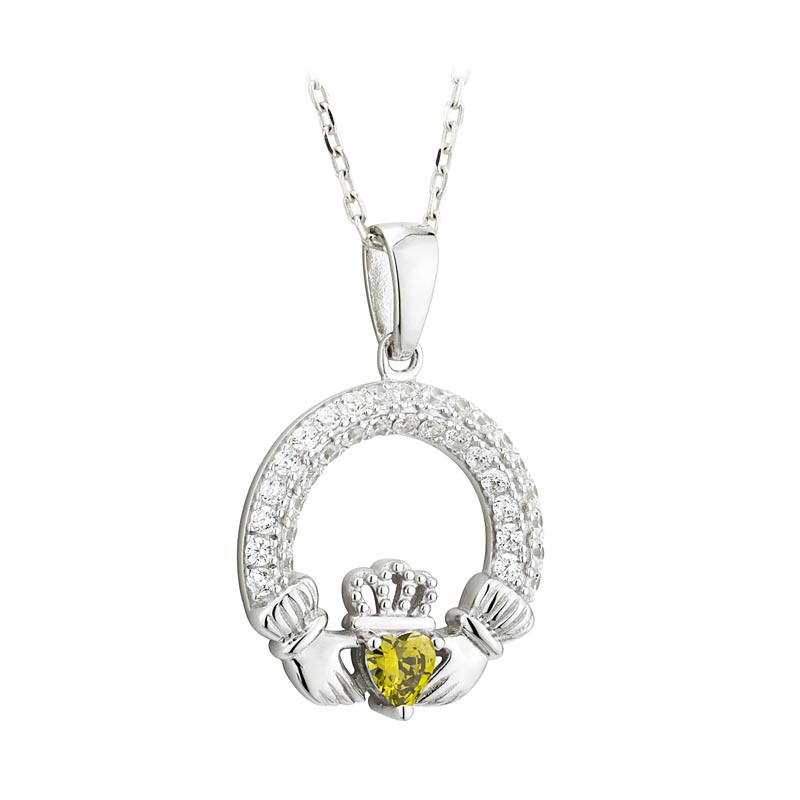 Product image for Irish Necklace - Claddagh Birthstone Crystal Pendant