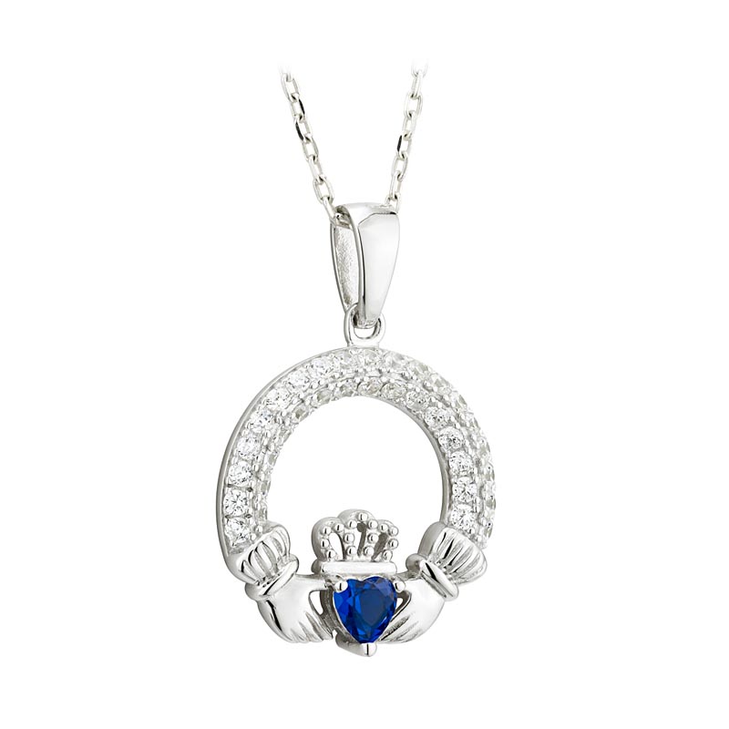 Product image for Irish Necklace - Claddagh Birthstone Crystal Pendant