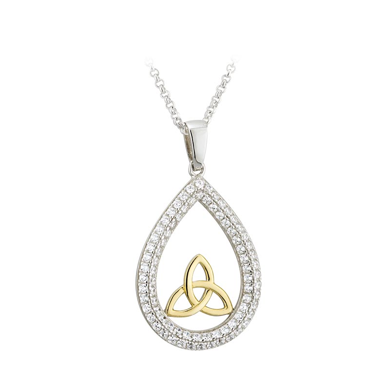 Product image for Celtic Necklace - Sterling Silver and Gold Plated CZ Trinity Oval Pendant