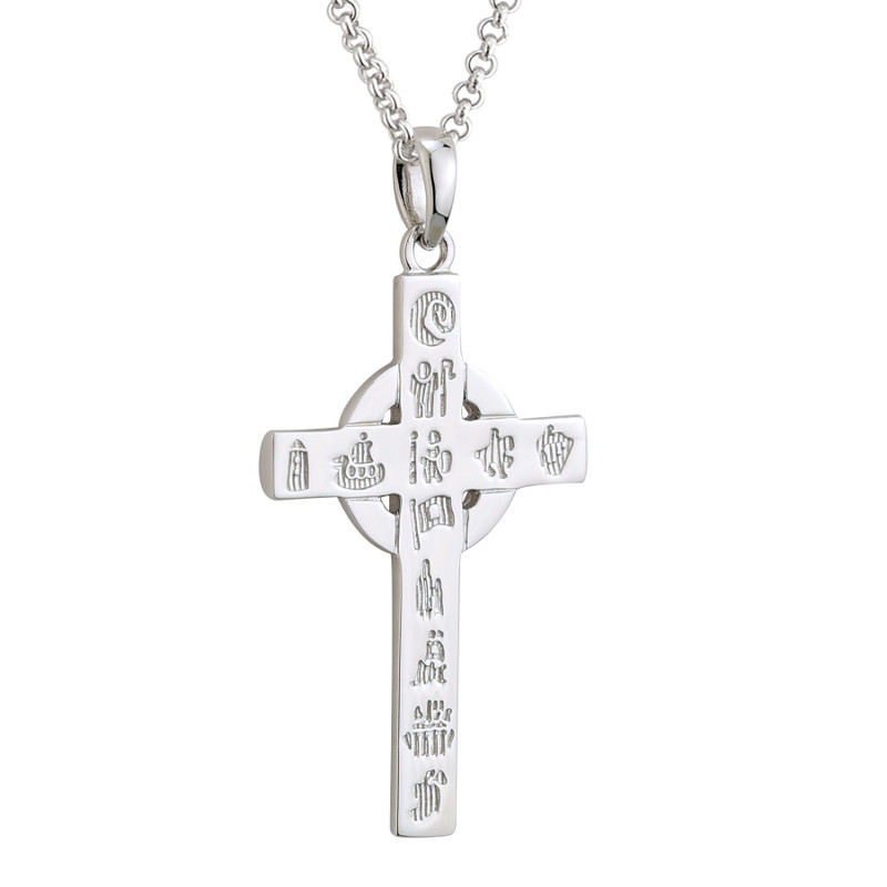 Product image for Irish Necklace - Sterling Silver History of Ireland Small Cross Pendant