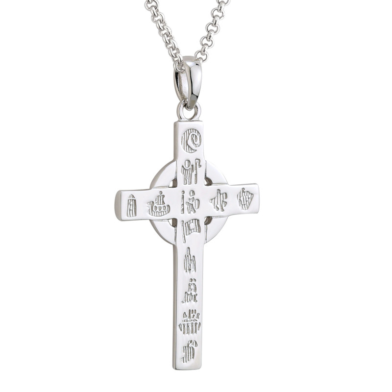 Irish Necklace - Sterling Silver History of Ireland Small Cross Pendant ...