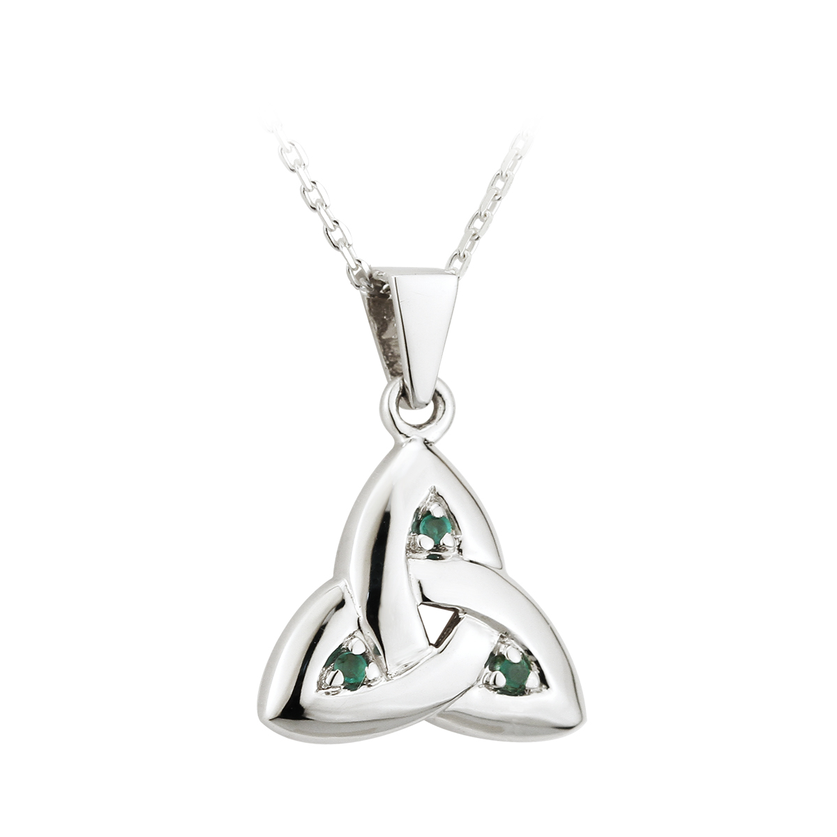 Product image for Irish Necklace - 14k White Gold Trinity Knot with Emeralds Pendant with Chain