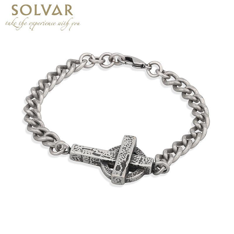 Irish Mens Bracelet Celtic Cross Pewter Style Man's Bracelet at