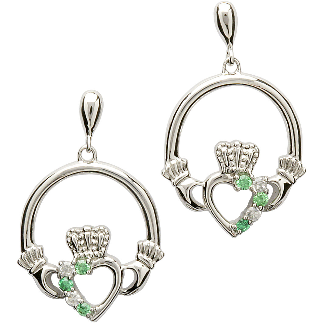 Product image for Claddagh Earrings - Sterling Silver Claddagh Stone Set Earrings