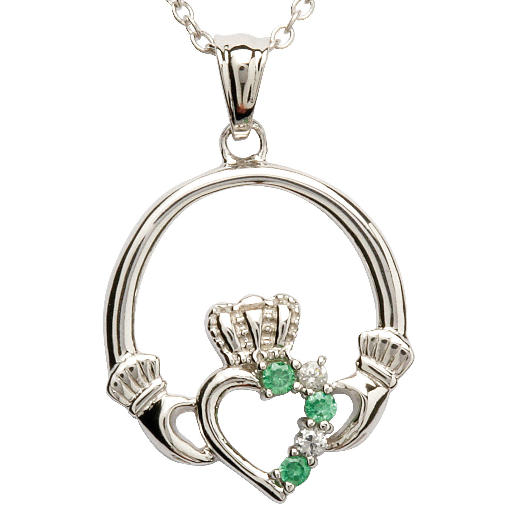 Product image for Claddagh Pendant - Sterling Silver Claddagh Stone Set Claddagh Pendant with Chain