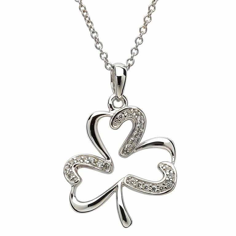 Product image for Shamrock Pendant - Sterling Silver Stone Set Open Shamrock Pendant