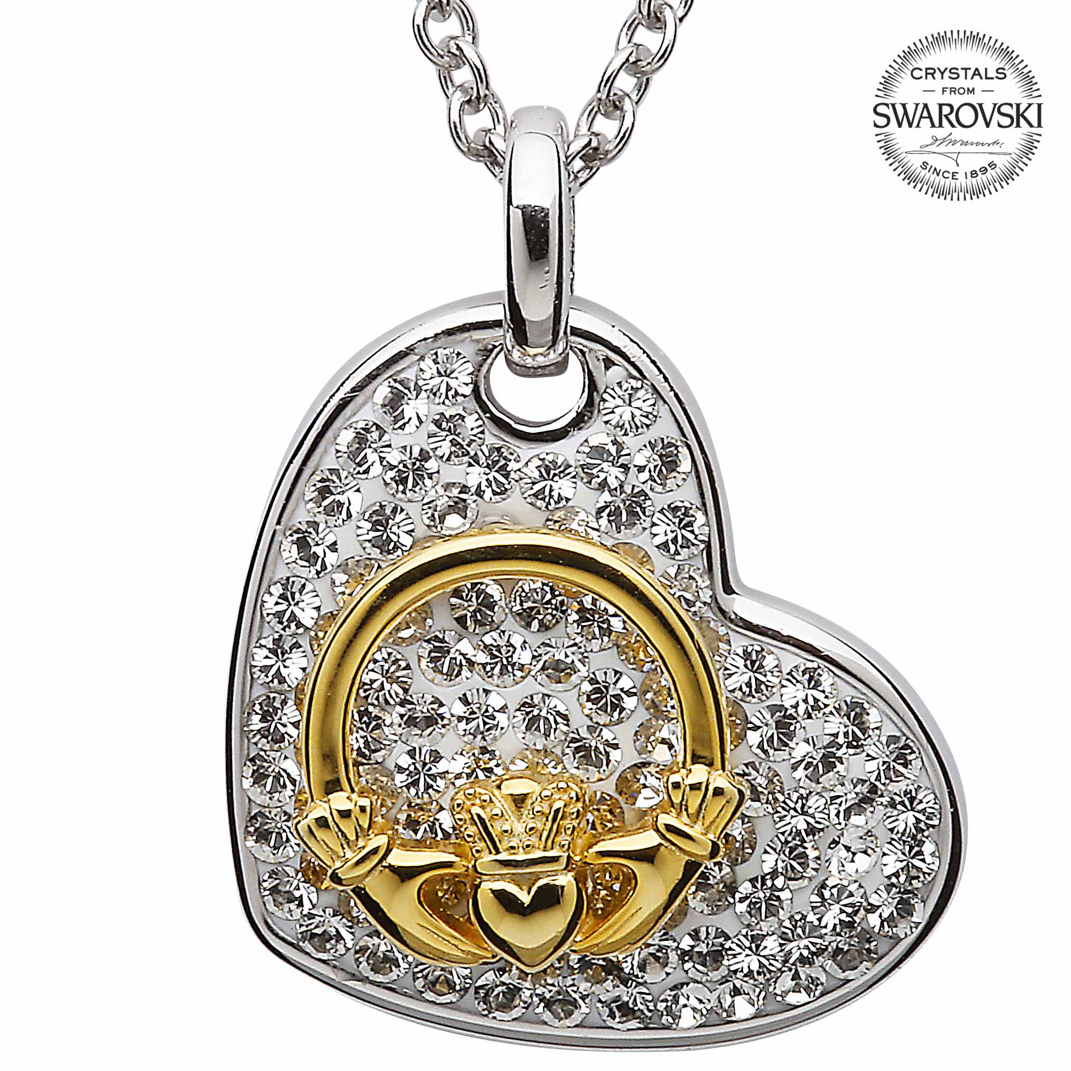 Product image for Claddagh Necklace - Sterling Silver Claddagh Heart Pendant Encrusted with Swarovski Crystals