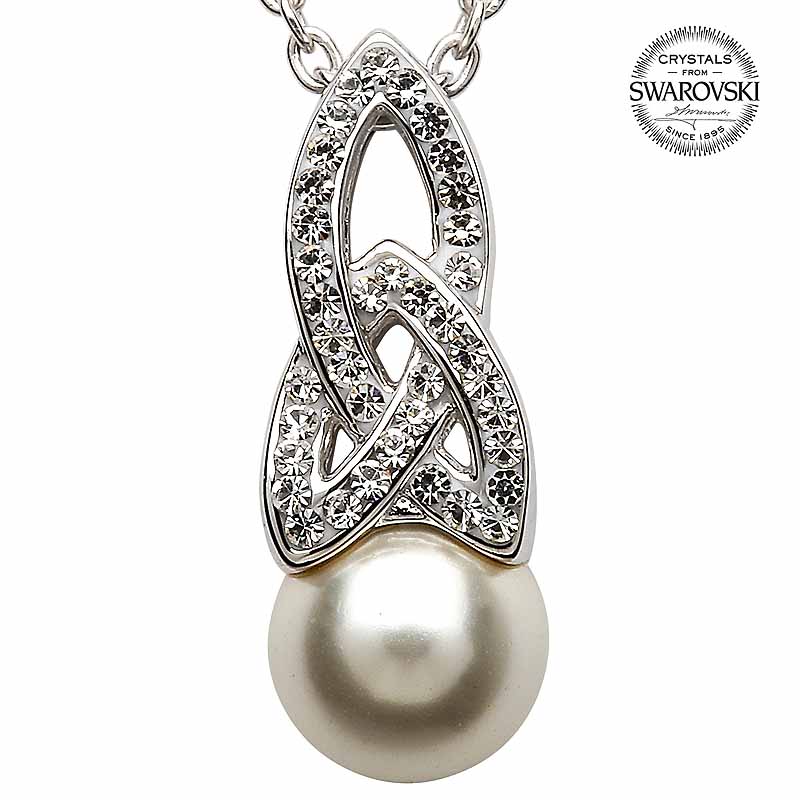 Product image for Celtic Necklace - Sterling Silver Celtic Pearl Pendant Adorned with Swarovski Crystals