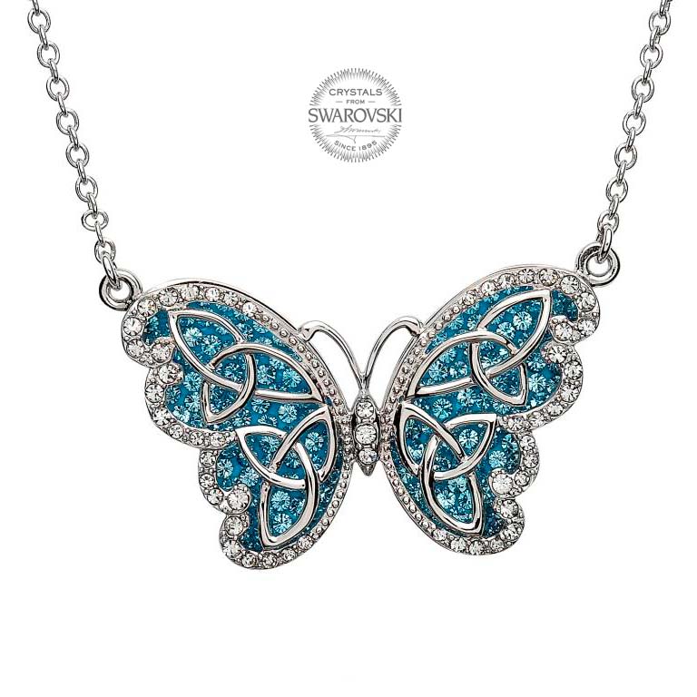 Irish Necklace Sterling Silver Trinity Butterfly Pendant Embellished