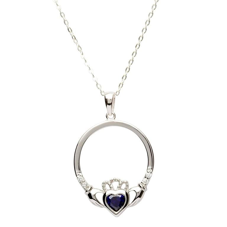 Product image for SALE - Irish Necklace - Sterling Silver Birthstone Claddagh Pendant