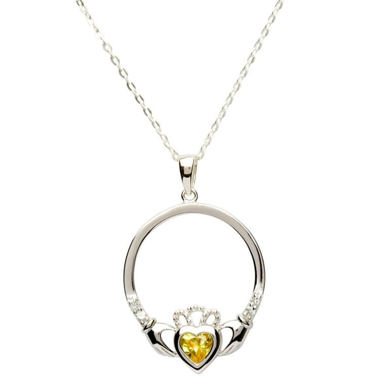 Product image for SALE - Irish Necklace - Sterling Silver Birthstone Claddagh Pendant