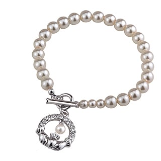 Product image for Claddagh Pearl Bracelet - Rhodium Plated