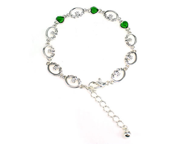 Product image for Irish Bracelet - Green Crystal Set Claddagh Ankle Bracelet