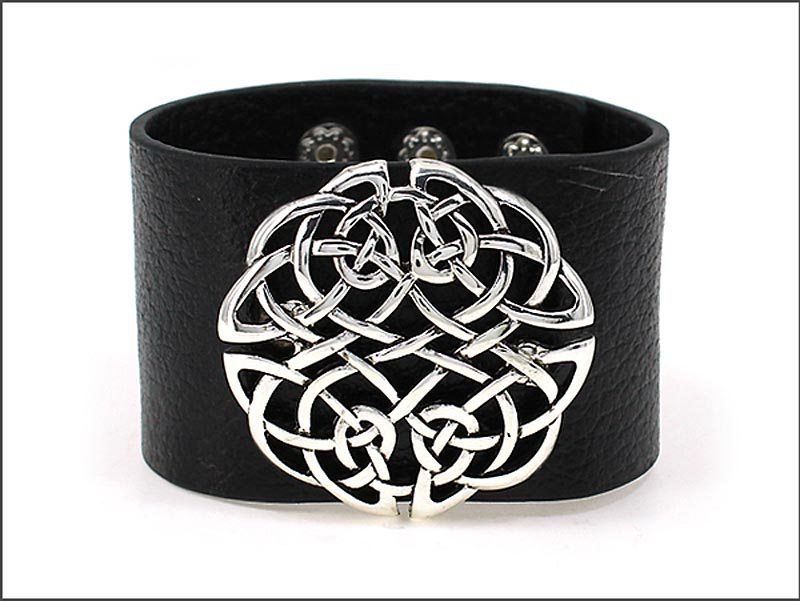 Irish Bracelet - Celtic Knot Wide Snap Leather Bracelet at IrishShop ...