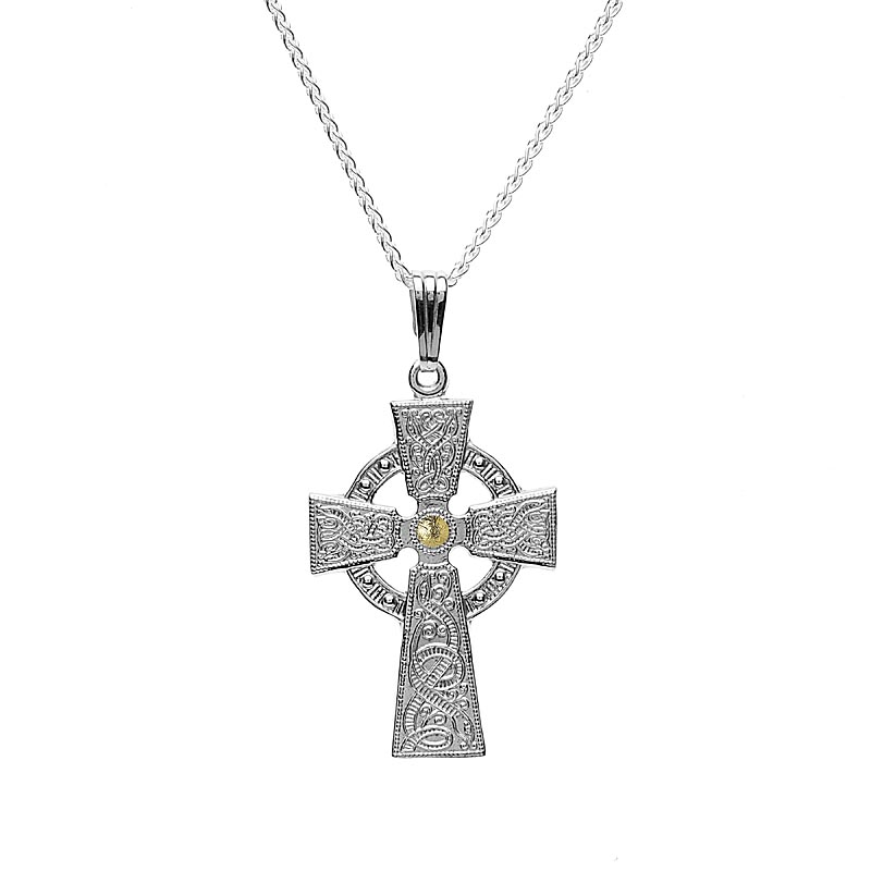 Product image for Celtic Cross - Celtic Warrior Cross Sterling Silver with 18k Gold Bead