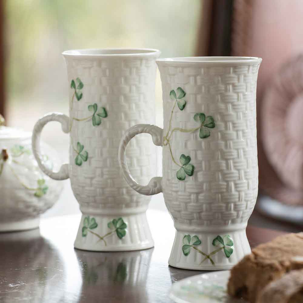 Belleek Irish Coffee Mugs Pair