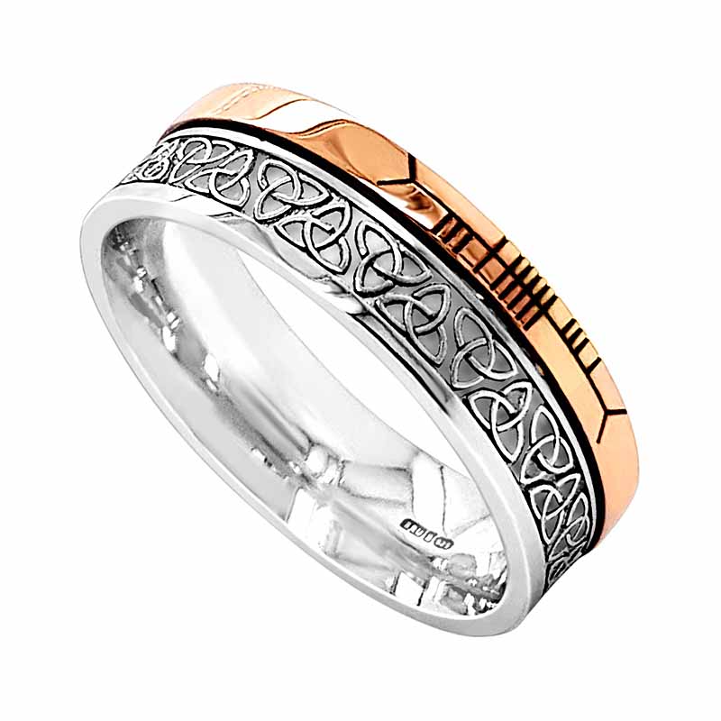 Product image for Celtic Ring - 10k Yellow Gold and Sterling Silver Comfort Fit 'Faith' Trinity Knot Irish Band
