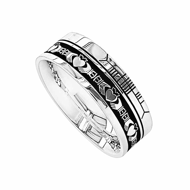 Sterling Silver Men's Claddagh Wedding Ring 7mm 