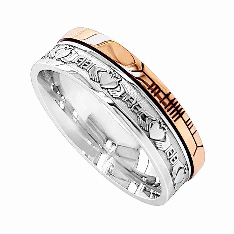 Product image for Irish Rings - 10k Yellow Gold and Sterling Silver Comfort Fit Faith Claddagh Band