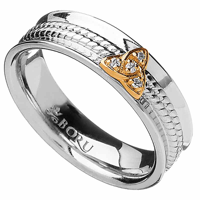 Product image for Irish Ring - 10k Trinity Knot CZ Narrow Curved Band with Rope Center Irish Wedding Ring