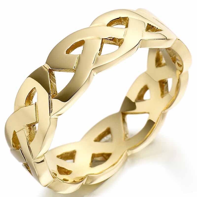 Product image for Irish Wedding Ring - Mens Gold Celtic Trinity Knot Wedding Band