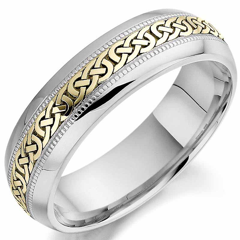 Irish Wedding Ring Mens White and Yellow Gold Celtic Irish Wedding Ring Mens White and Yellow Gold Celtic