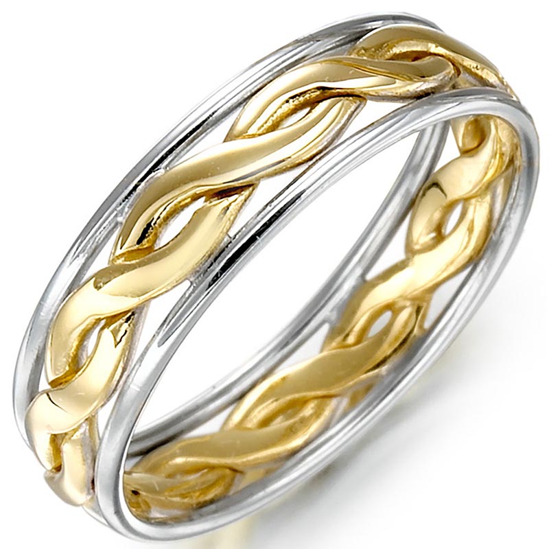 Product image for Irish Wedding Ring - Ladies Gold Two Tone Celtic Knot Wedding Band