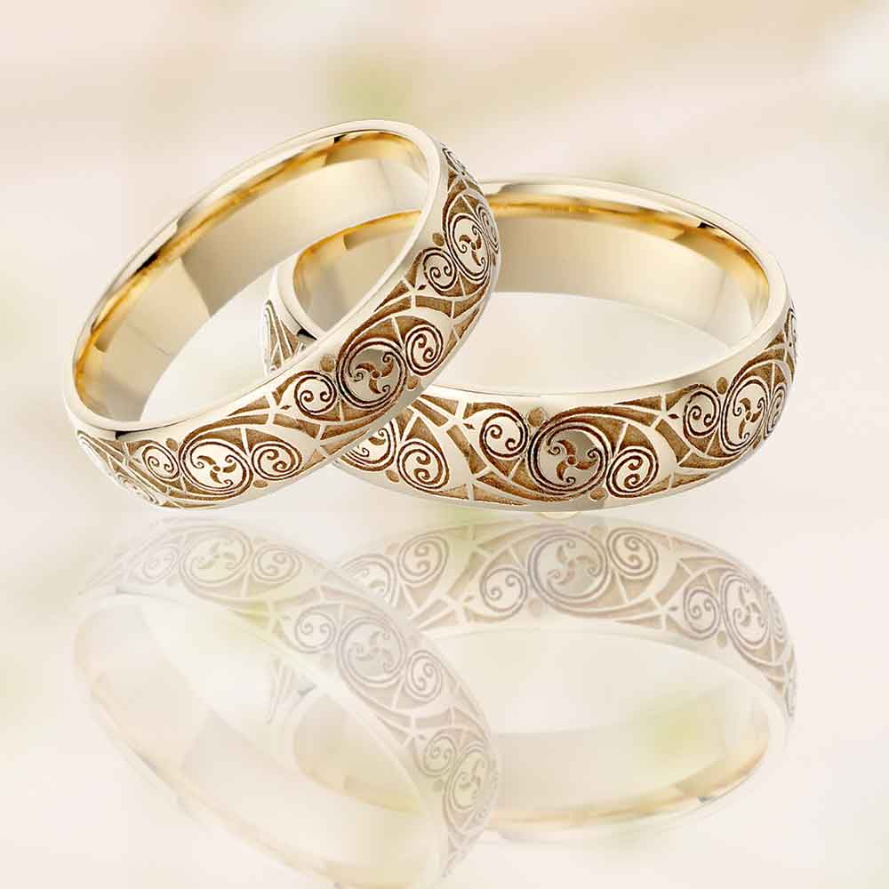 Product image for Celtic Wedding Ring - Mens Gold Celtic Spiral Triskel Irish Wedding Band