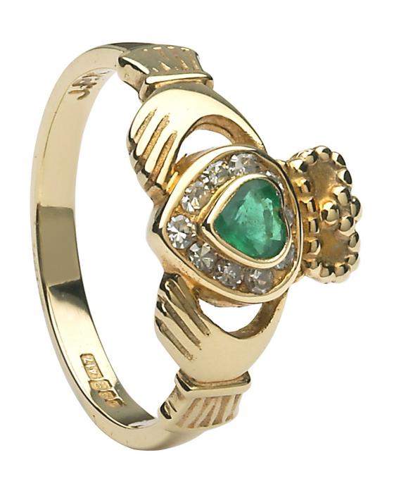 Diamond And Emerald Claddagh Ring Irish Jewelry Diamond And Emerald Claddagh Ring Irish Jewelry