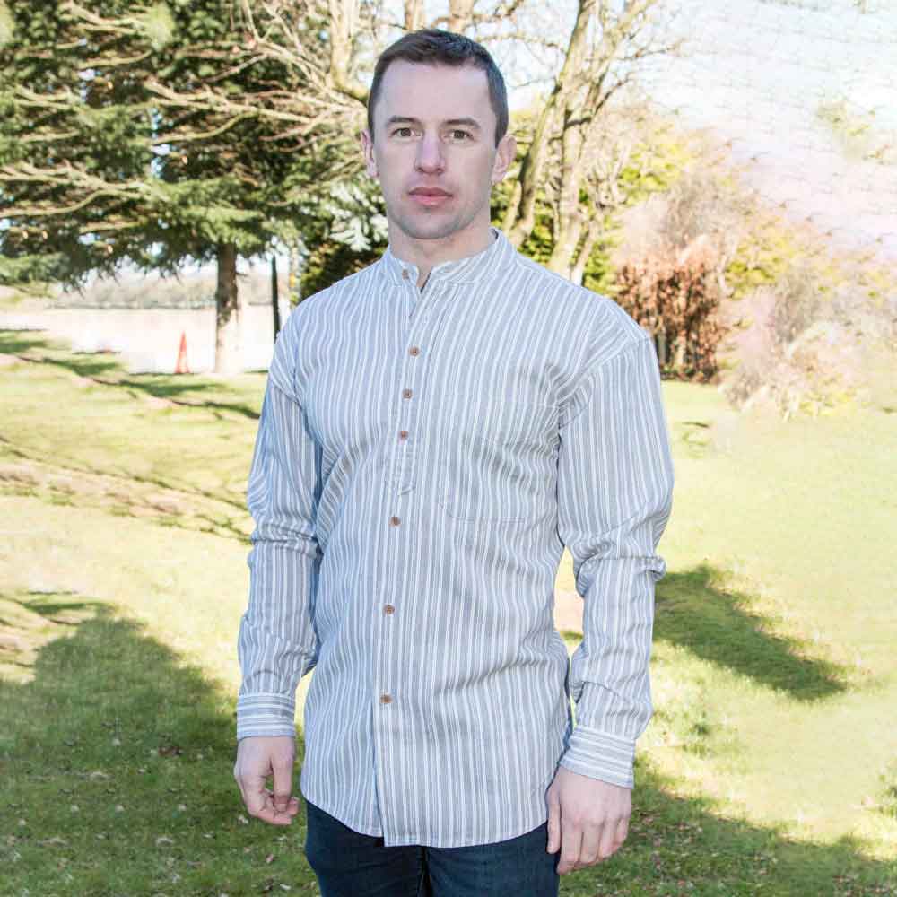 Product image for Irish Shirt | Finn Mens Grey Stripe Grandad Shirt