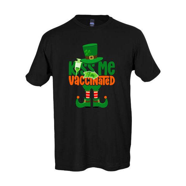 Product image for Irish T-Shirt | Kiss Me I'm Vaccinated Leprechaun Tee