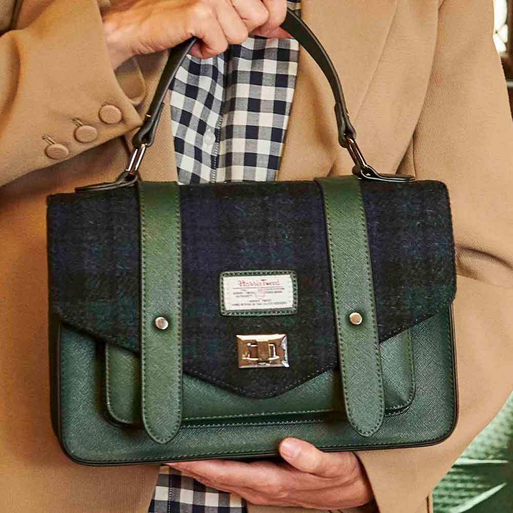 Product image for Celtic Tweed Handbag | Blackwatch Tartan Harris Tweed® Medium Satchel