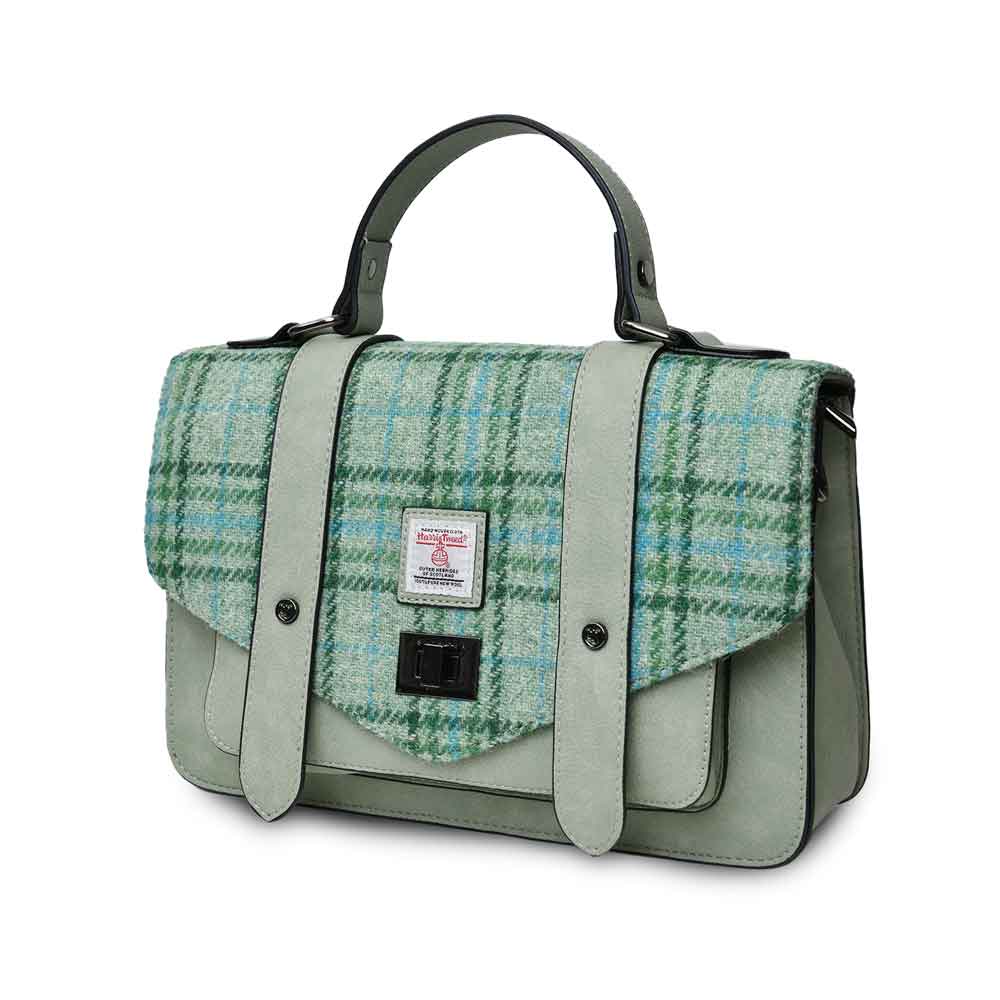 Product image for Celtic Tweed Handbag | Mint Check Harris Tweed® Medium Satchel