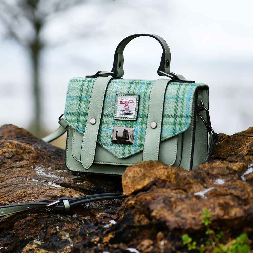 Product image for Celtic Tweed Handbag | Mint Check Harris Tweed® Medium Satchel