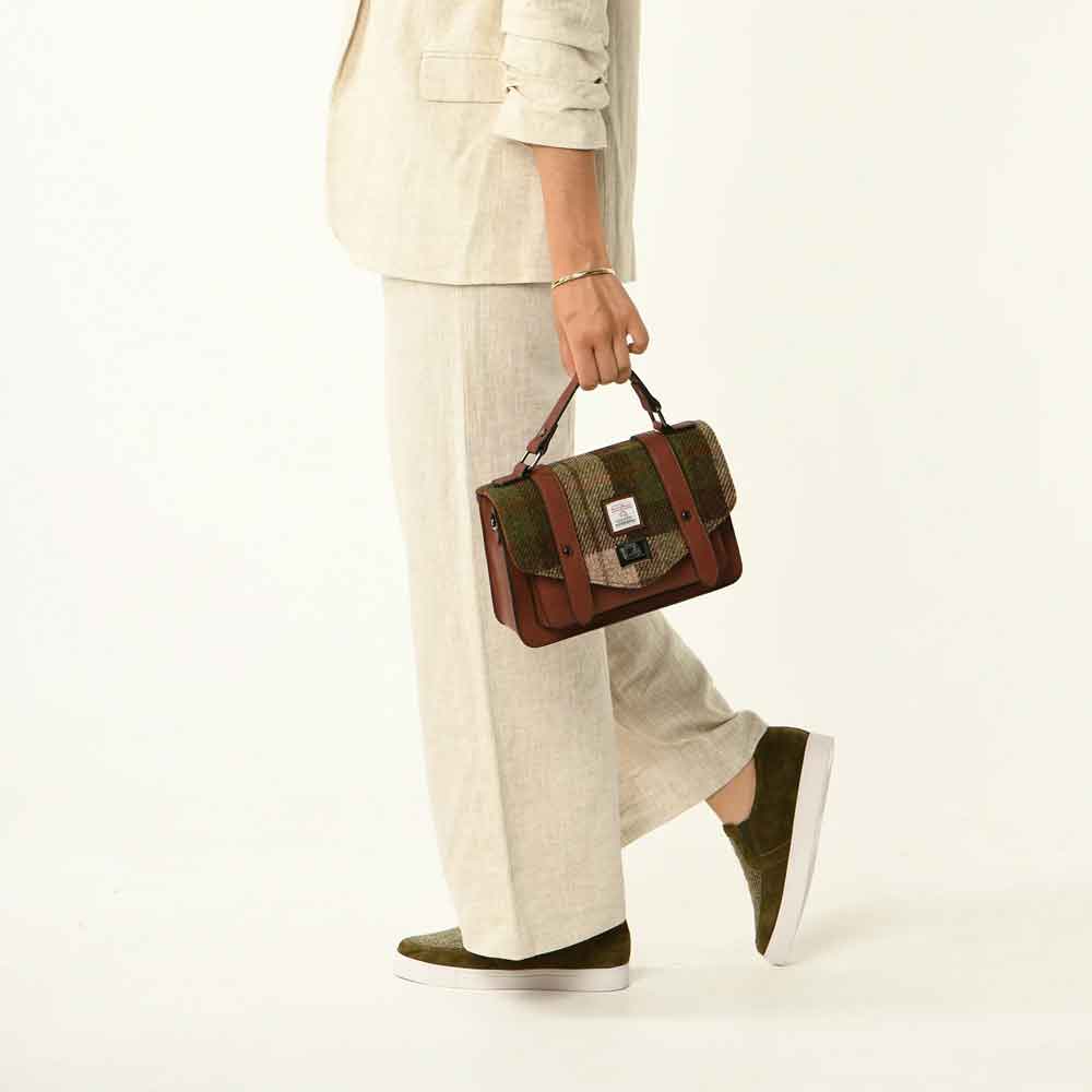 Product image for Celtic Tweed Handbag | Chestnut Tartan Harris Tweed® Medium Satchel