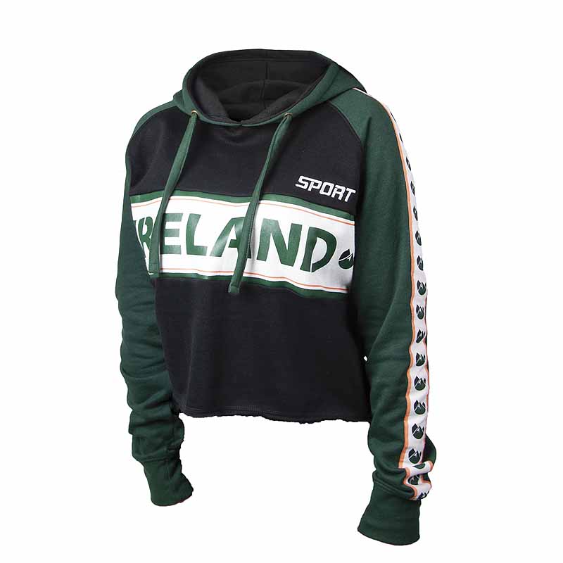 Product image for Irish Sweatshirt | Ladies Green & Black Ireland Sport Cropped Hooded Sweatshirt