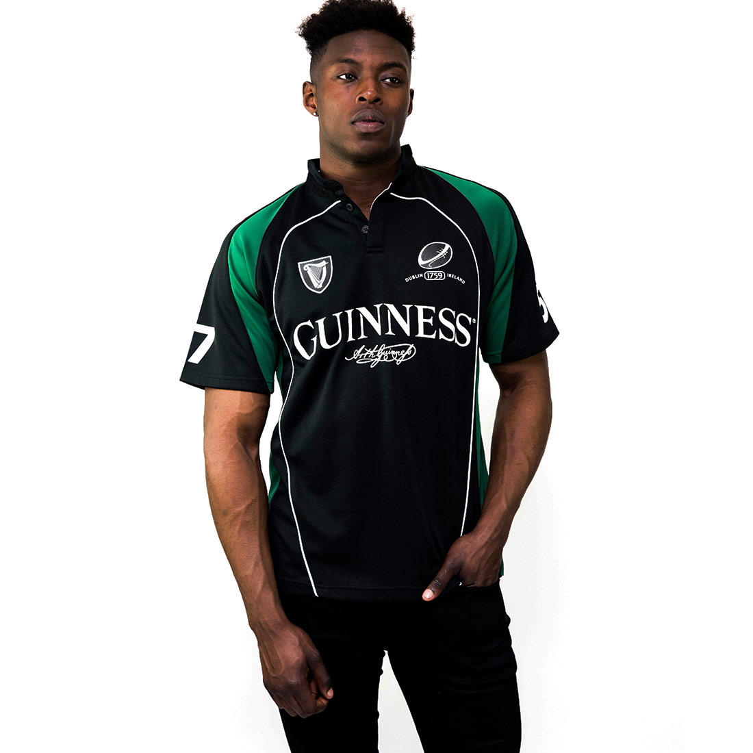 Product image for Irish Shirt | Guinness Black & Green Short Sleeve Rugby Jersey