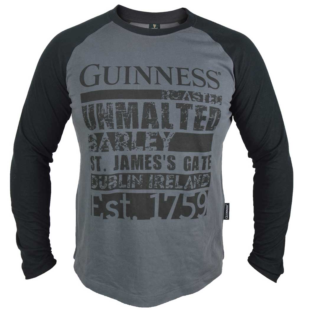Product image for Irish T-Shirts | Guinness Black & Grey Baseball Tee