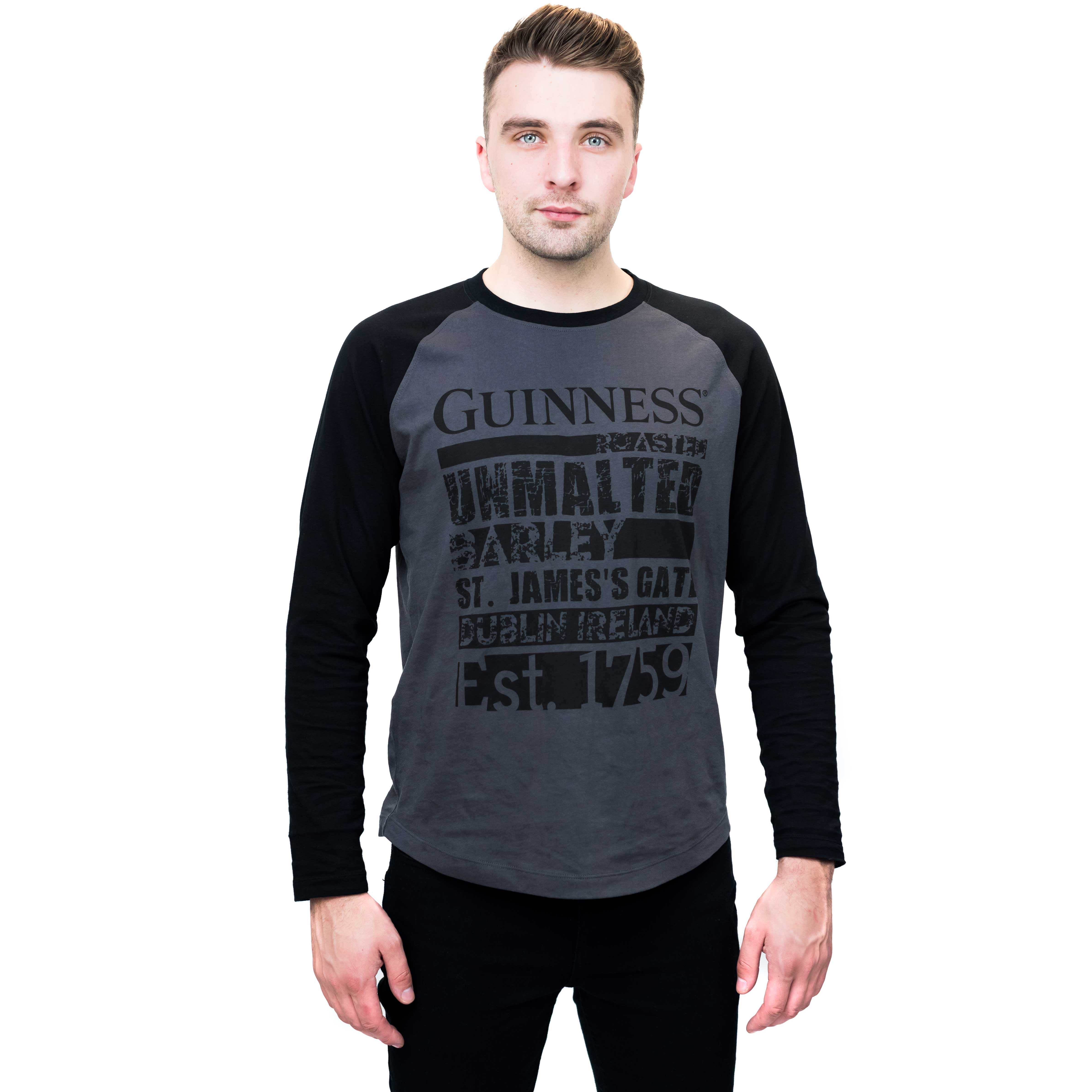 Product image for Irish T-Shirts | Guinness Black & Grey Baseball Tee
