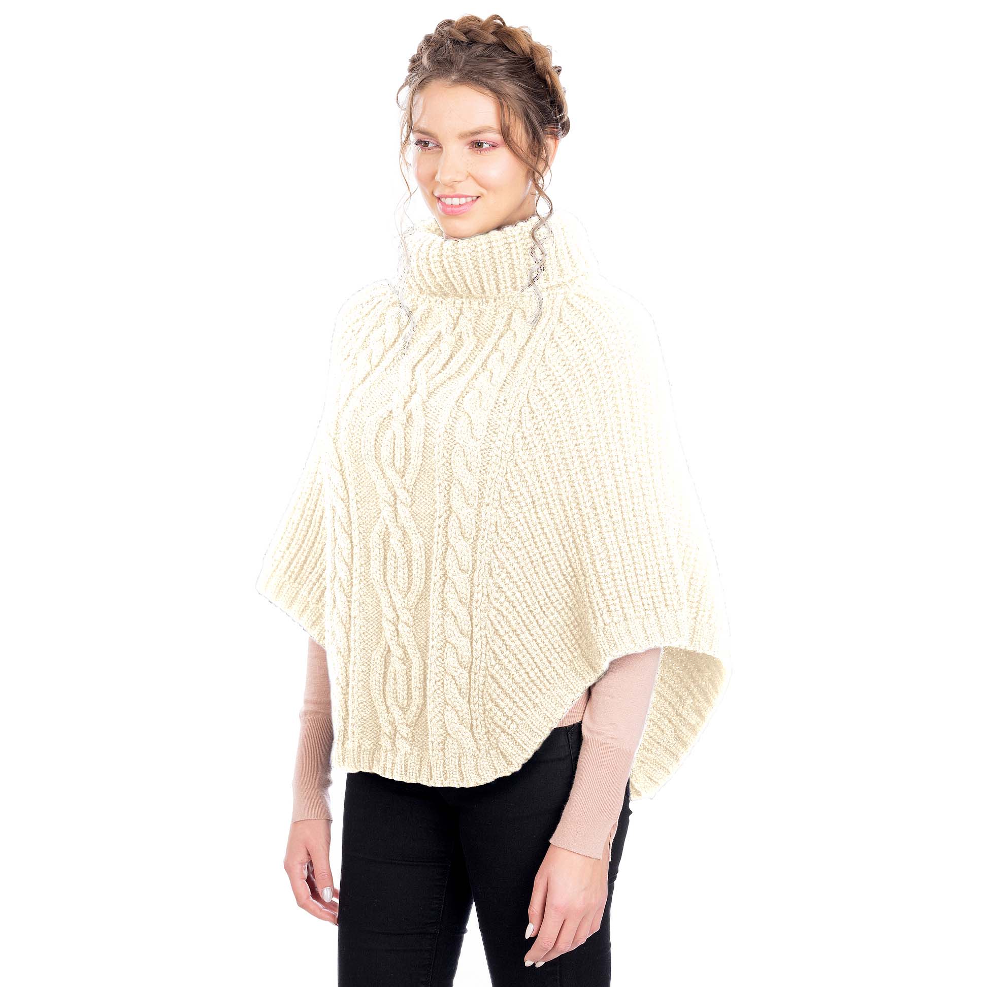 Product image for Irish Shawl | Merino Wool Aran Cable Stitch Ladies Poncho