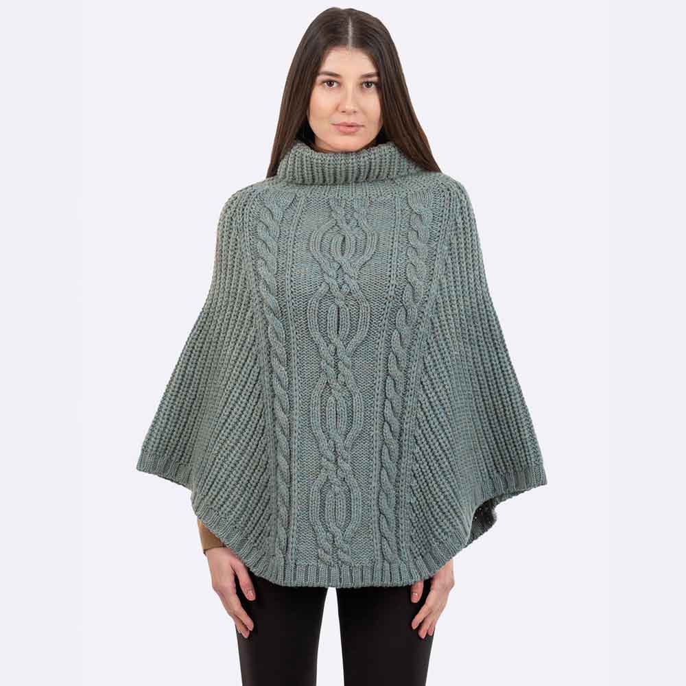 Product image for Irish Shawl | Merino Wool Aran Cable Stitch Ladies Poncho