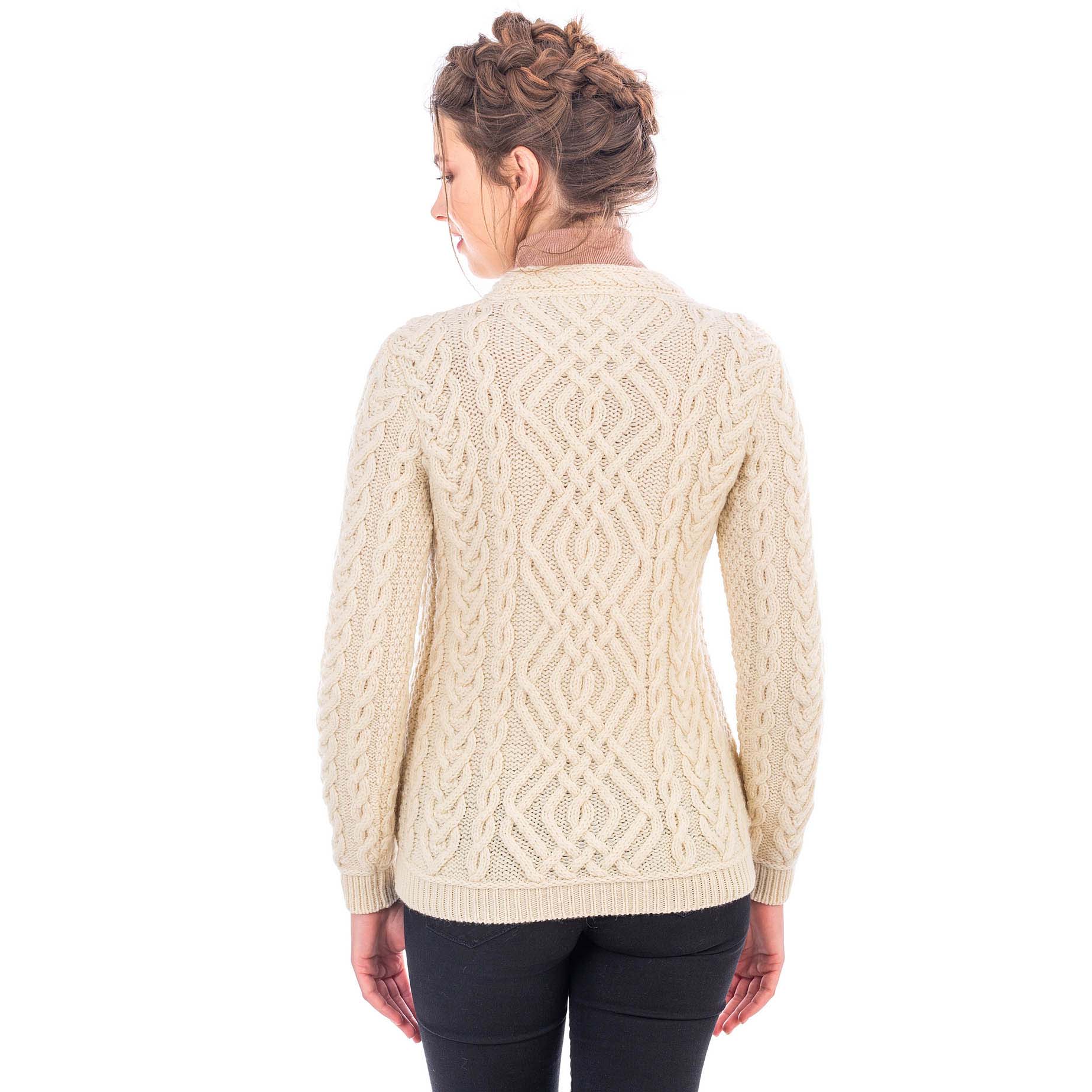 Product image for Irish Sweater | Aran Cable Knit Merino Wool Crew Ladies Sweater