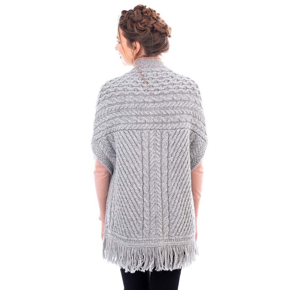 Product image for Irish Shawl | Ladies Merino Wool Aran Knit Shawl with Pockets