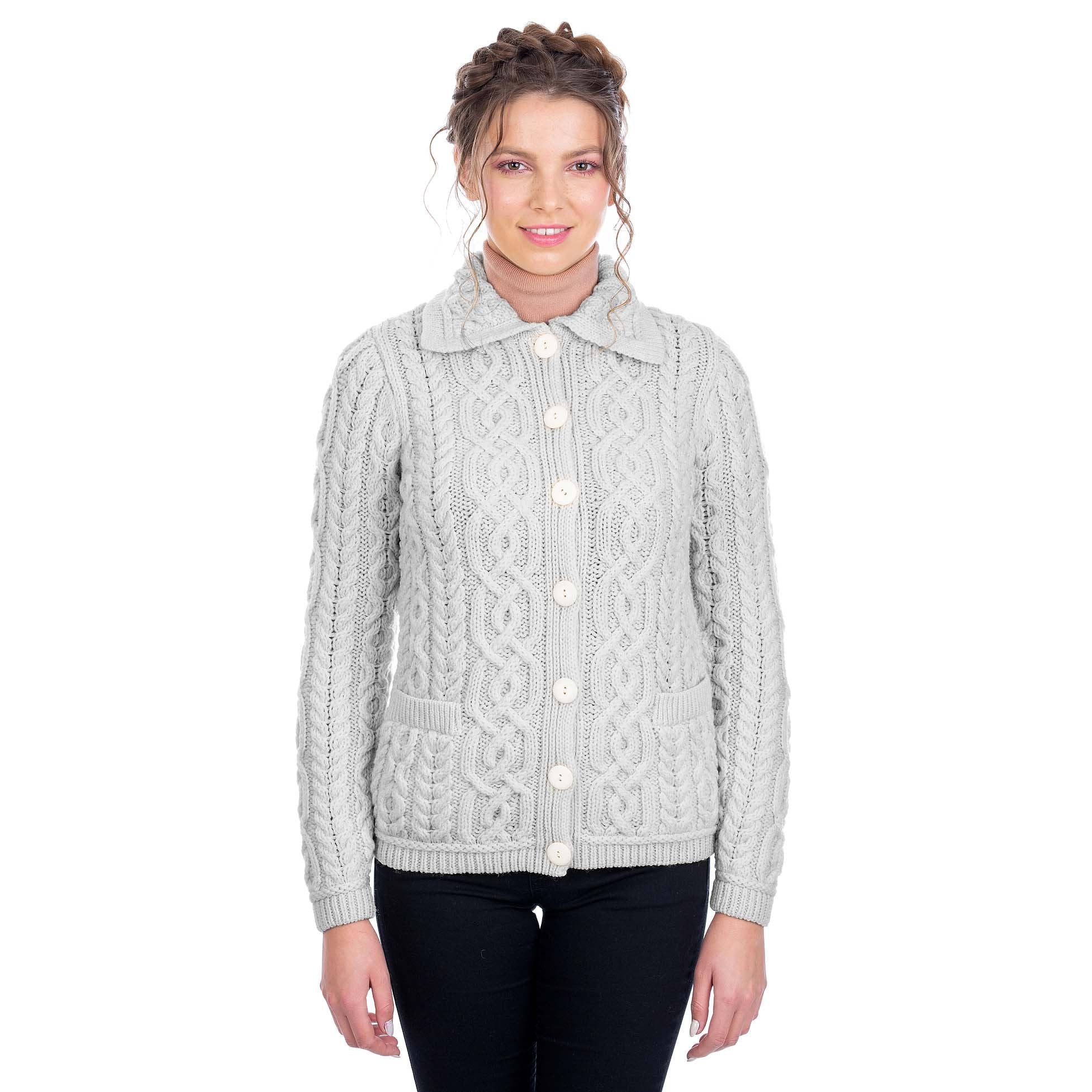 Irish Cardigan  Cable Knit Merino Wool  Button Ladies  