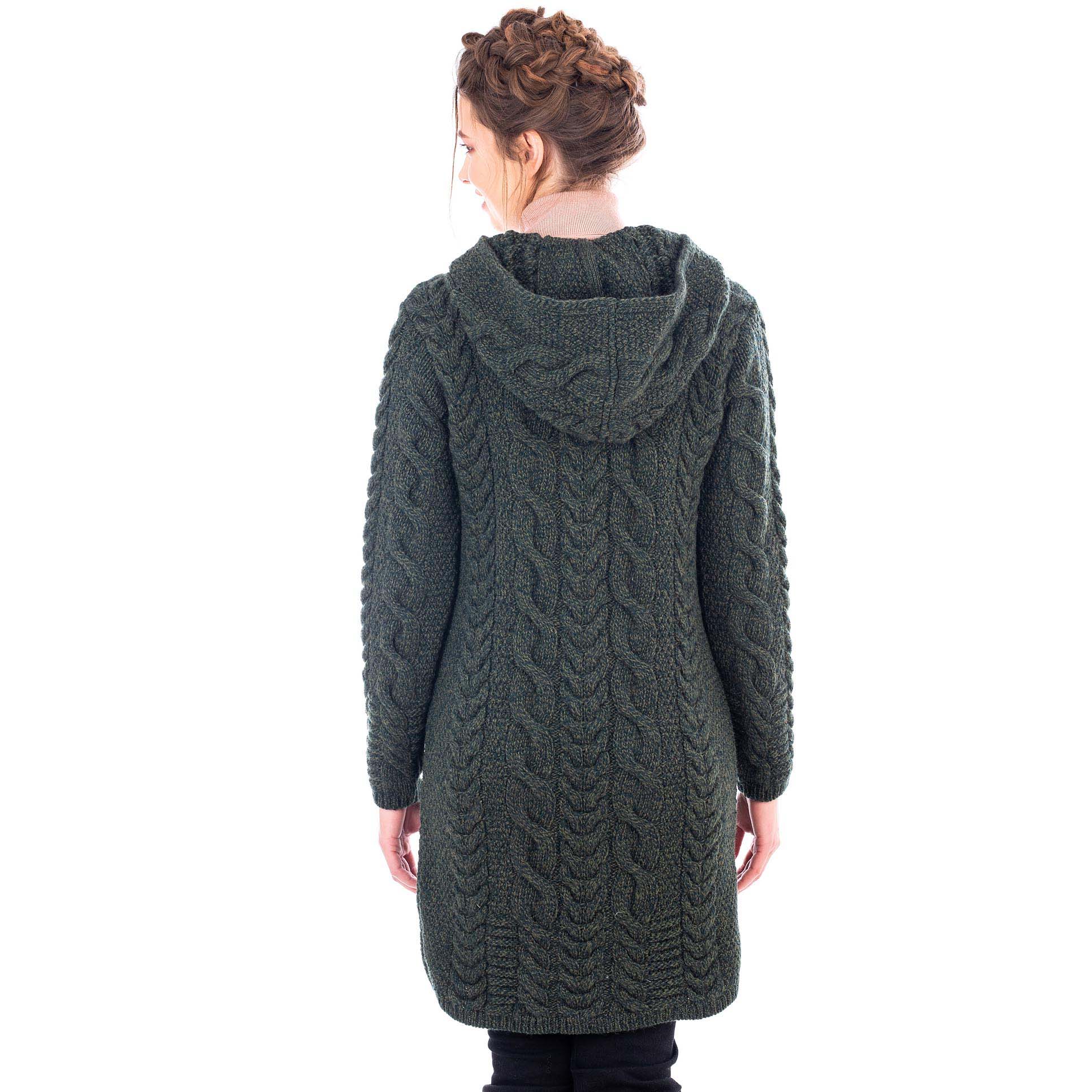 Product image for Irish Coat | Merino Wool Aran Cable Knit Hooded Ladies Jacket